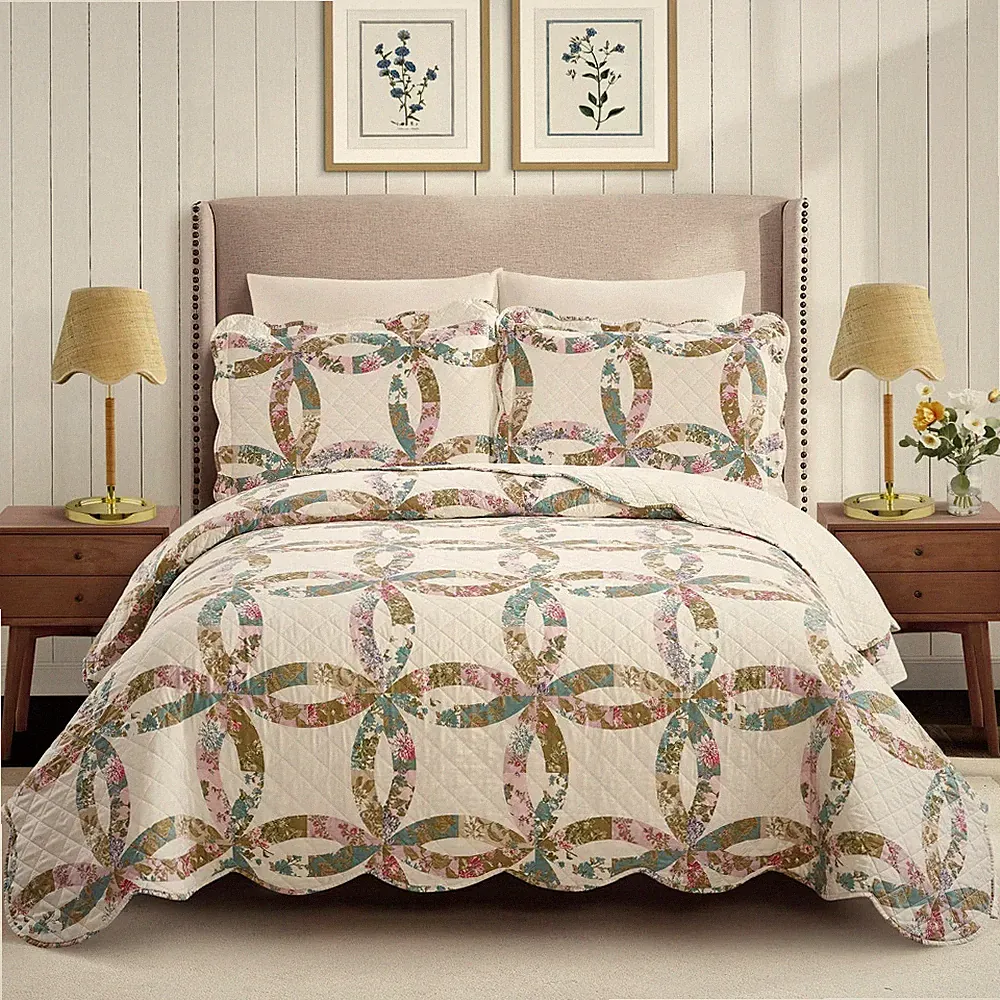 Modern Heirloom 3pc Full/Queen Dahila Chain Quilt Bedding Set